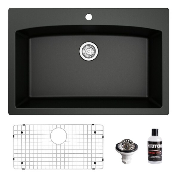 Karran Drop-In Quartz 33 in. 1-Hole Single Bowl Kitchen Sink Kit. Opens flyout.
