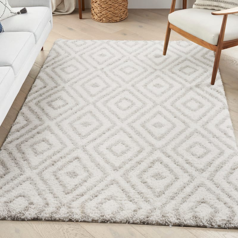 Nourison Modern Shag Indoor only Cream / Ivory Diamond Area Rug - 5' 3" x 7'