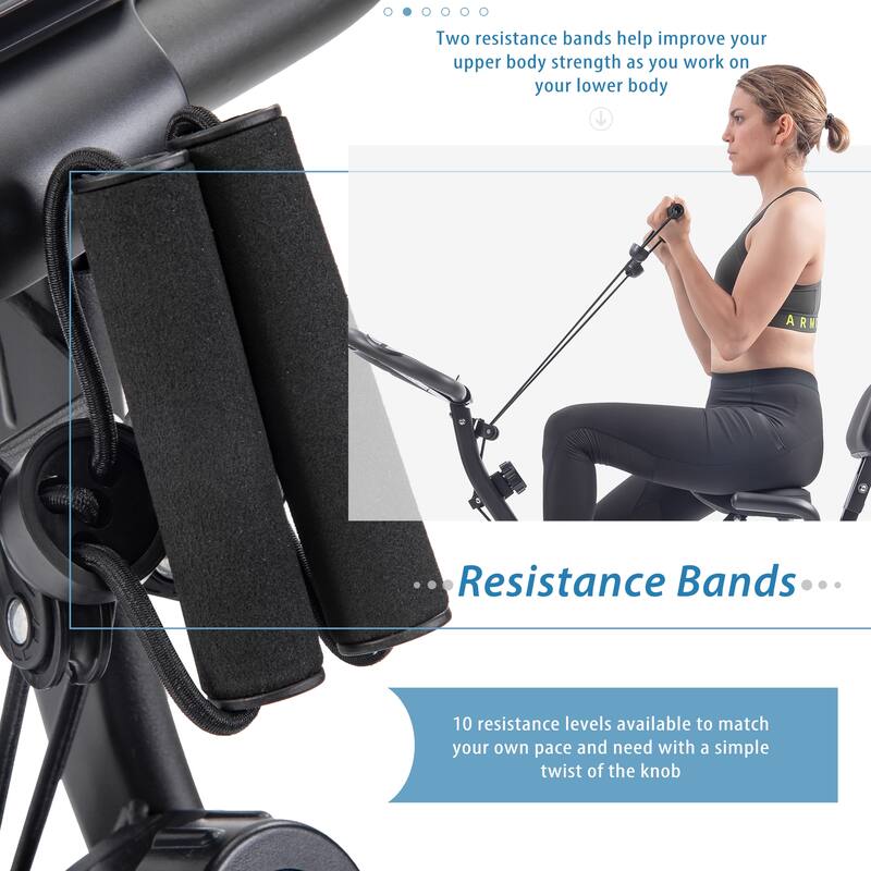 Folding Exercise Bike, Fitness Upright And Recumbent X-Bike With 10-Level Adjustable Resistance, Arm Bands And Backrest