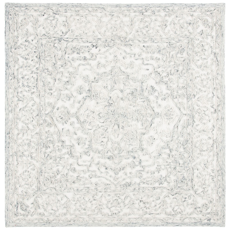 SAFAVIEH Handmade Trace Cher Oriental Wool Rug - 6' Square - Ivory/Charcoal
