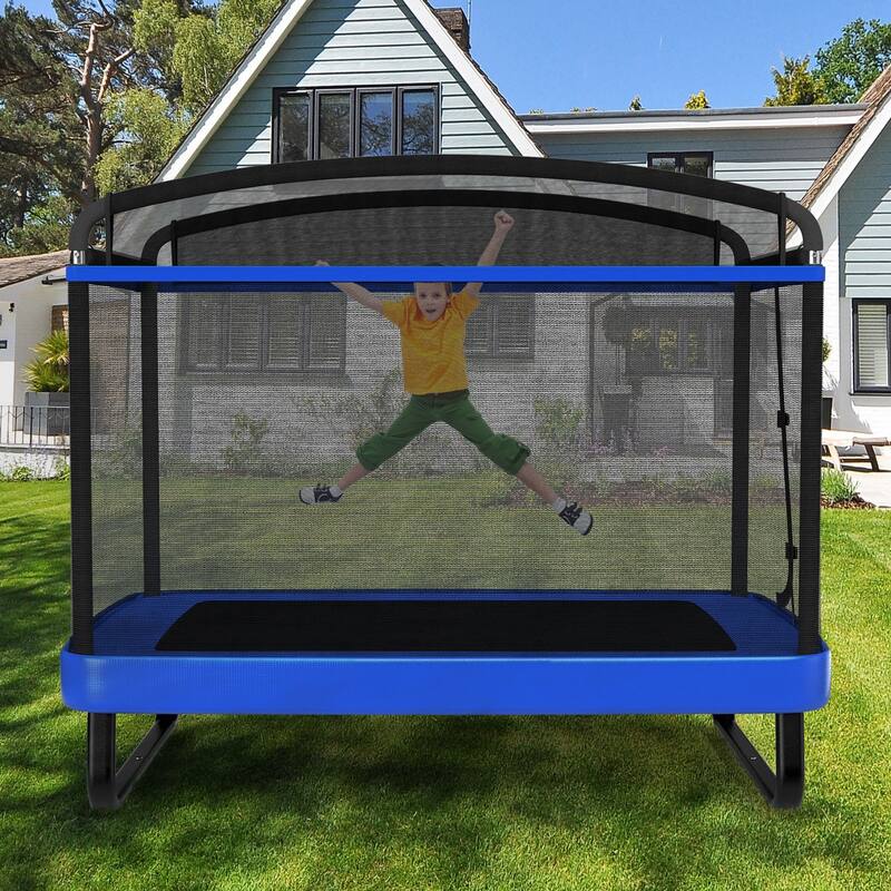6 FT Kids Trampoline with Swing and Horizontal Bar and Padded Spring Cover for Indoor or Outdoor - Blue