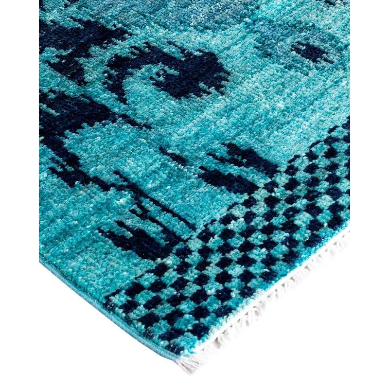 Modern One-of-a-Kind Hand-Knotted Runner Rug - Blue, 2' 6" x 10' 5" - 2' 6" x 10' 5"