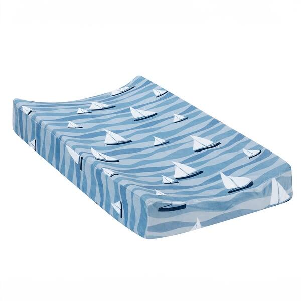 slide 2 of 5, Lambs & Ivy Little Skipper Nautical Ocean Sailboat Soft Changing Pad Cover