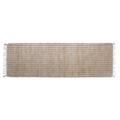 Woven Jute and Cotton Floor Runner Rug with Fringe - 96.0"L x 30.0"W x 0.5"H - 96.0"L x 30.0"W x 0.5"H