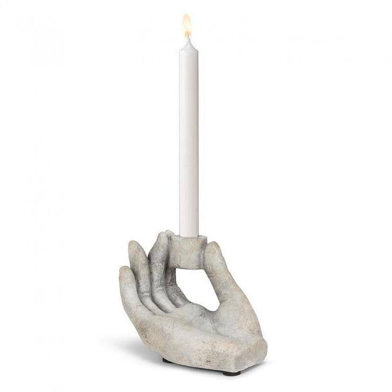 Hand Holding Between Fingers Taper Candle Holder - Grey