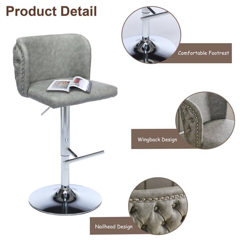 Modern Upholstered Swivel Adjusatble Height Leather Barstools Set of 2