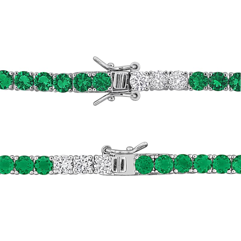 Miadora Sterling Silver Gemstone Tennis Bracelet and Necklace Set