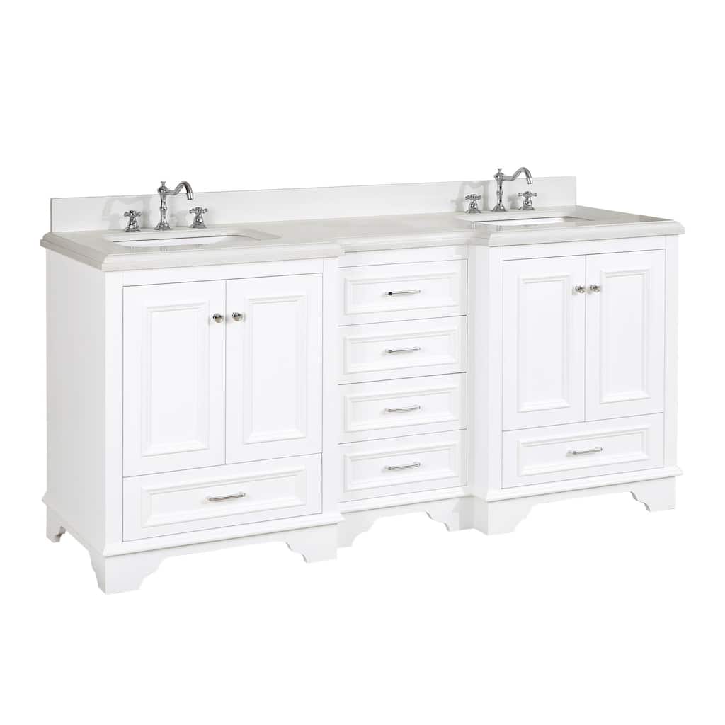 KitchenBathCollection Nantucket 72" Double Bathroom Vanity with Quartz Top
