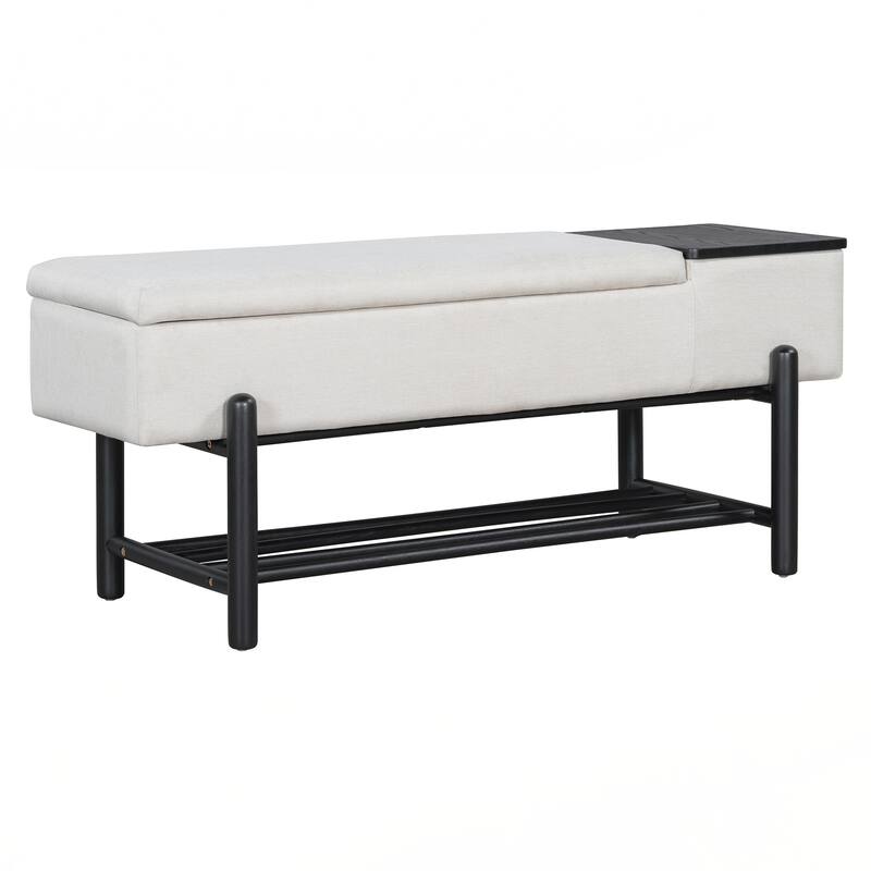 Farmhouse Upholstered Storage Bench with Hidden Compartment, Modern Entryway Bench for Living Room, Entryway