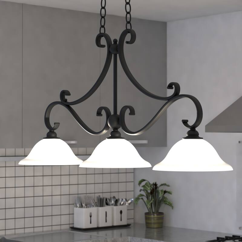Monrovia 3L Linear Chandelier Island Pendant Light Fixture White Glass - 43.75-in W x 20.25-in H x 11.25-in D
