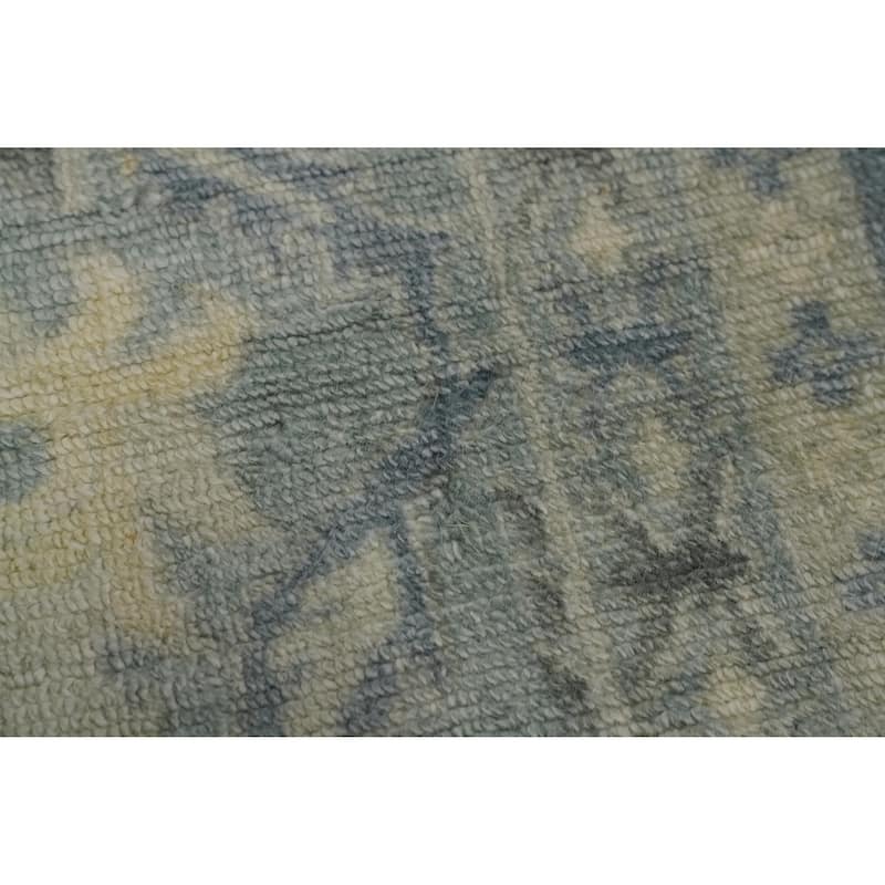 Hand-knotted Transitional Silk Carpet Blue Oushak Rug Geometric Oriental Area Rug - 7' 11'' X 5' 6''