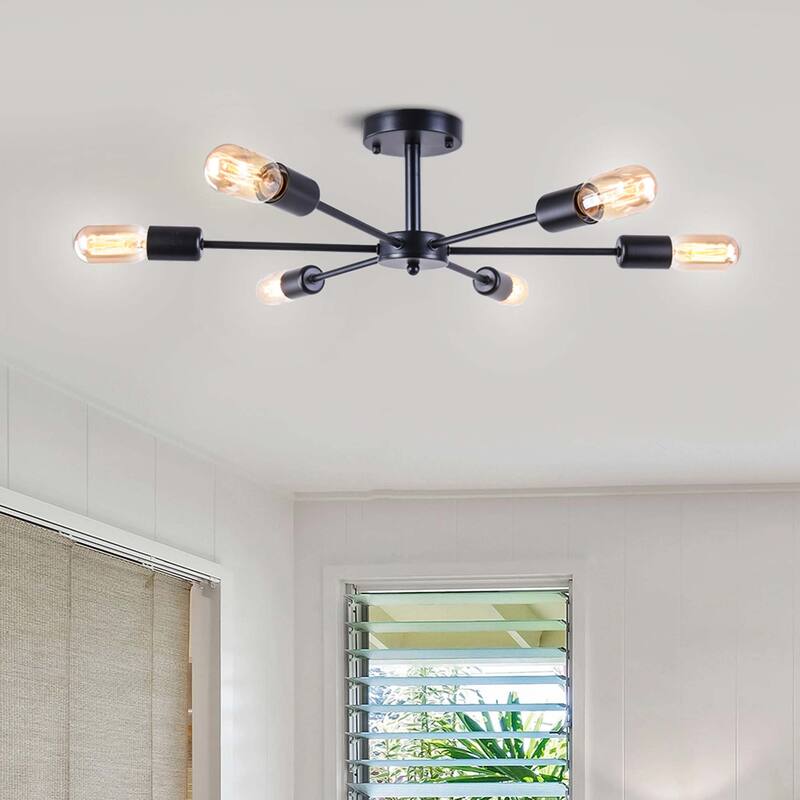 6-Light Modern Industrial Sputnik Metal Semi-Flush Mount Light