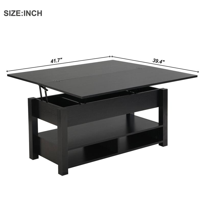 Lift Top Coffee Table, MultiFunctional Coffee Table with Open Shelves