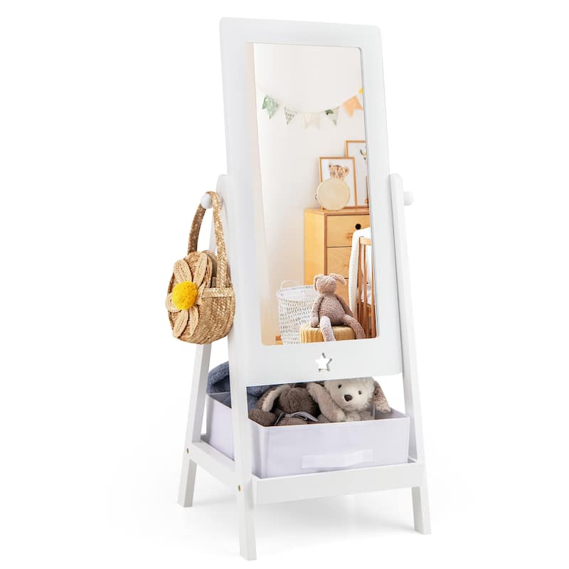 Gymax Kids Freestanding Full Length Dressing Floor Mirror w/ Shelf - White