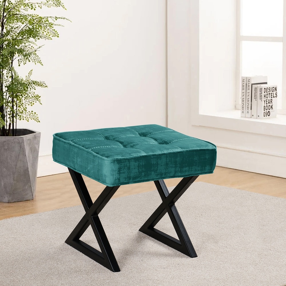 Textured Velvet Ottoman Vanity Stool 18"X18"X17"