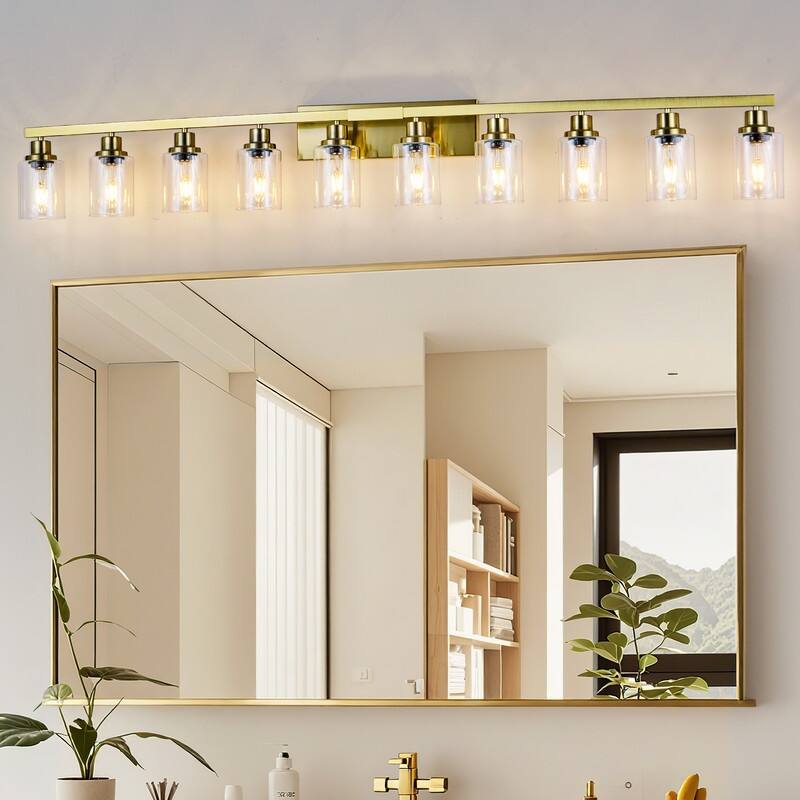 Bathroom Vanity Light With Clear Glass Shades For Vanity Mirror, Bathroom, Or Hallway - 10-Lights - Gold