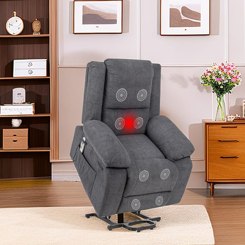 Power Assist Lift Recliner Chair With Massage and Heating Remote Control with Cup Holders for Elderly