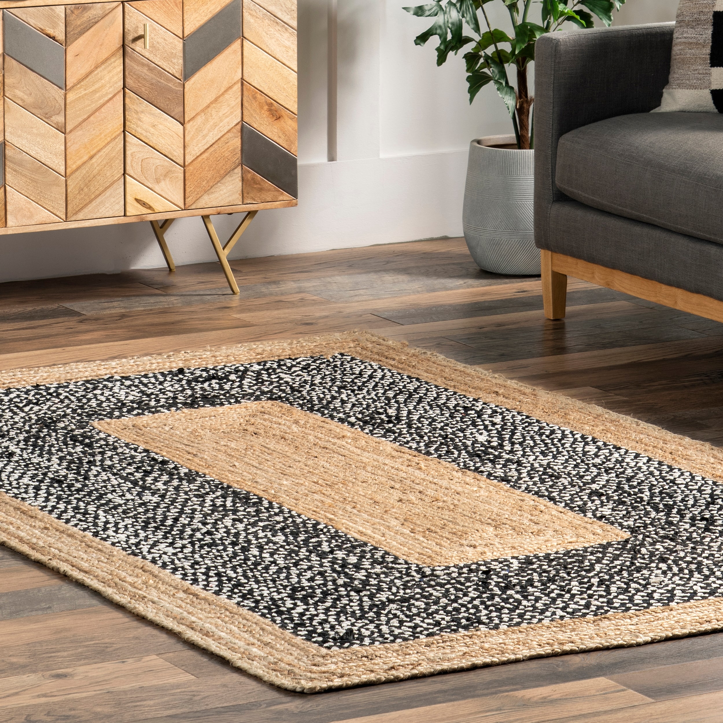Nuloom Geometric Casual Natural Fiber Jute And Cotton Token Area