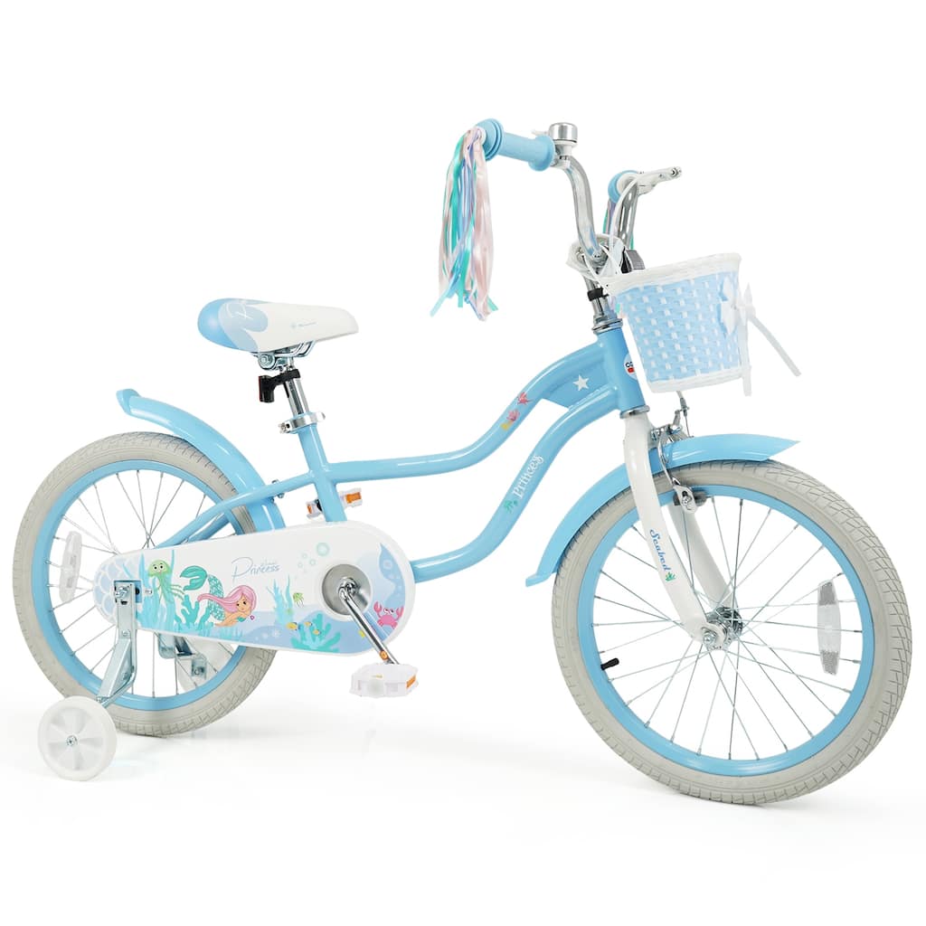 Gymax 18'' Kids Bike Toddler Bicycle w/Training Wheels Hand & Coaster - 18'' Blue
