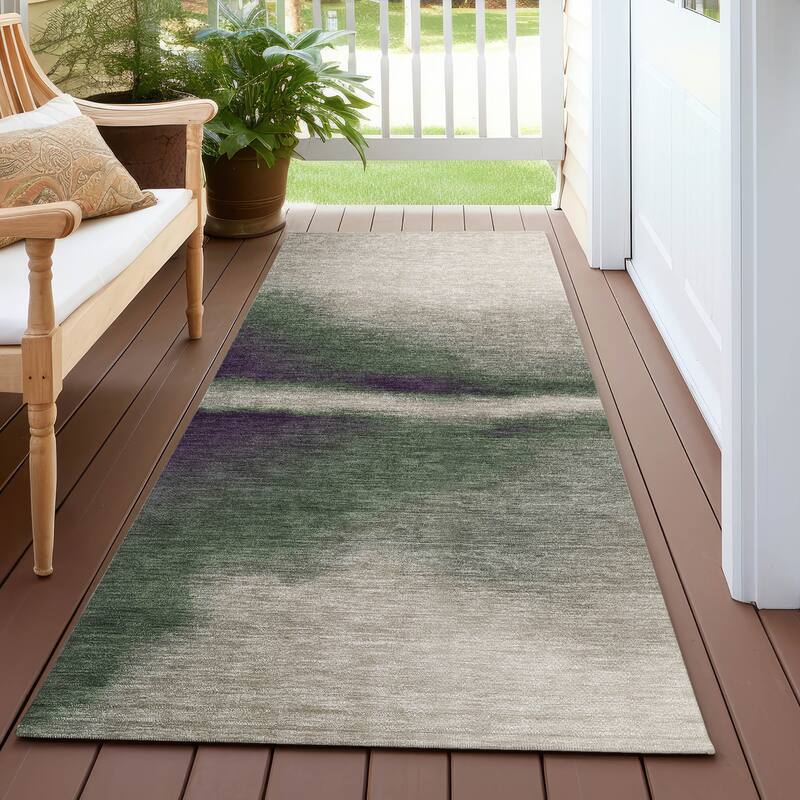 Machine Washable Indoor/ Outdoor Modern Landscape Chantille Rug - Fern - 2'3" x 7'6"
