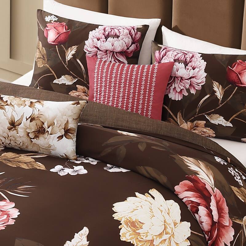 Bebejan Floral Garden on Mocha 5 Piece Reversible Comforter Set