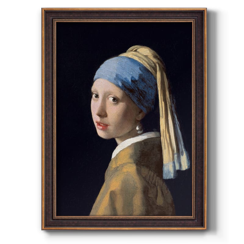 Girl with a Pearl Earring Premium Framed Canvas- Ready to Hang - 18X27 - Bronze