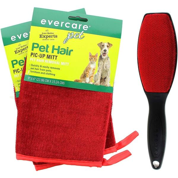 Shop Evercare Pet Hair Remover Glove Pic Up Mitt 2 And Magic Lint Brush 1 For Pets Clothes Furniture And Travel Red Black Overstock 28045959