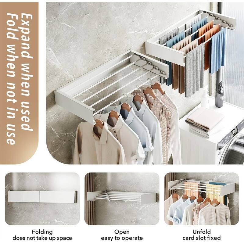 Wall Mounted Drying Rack - 31.5" Wide, Retractable