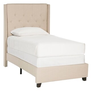 SAFAVIEH Winslet Light Beige Linen Upholstered Tufted Wingback Bed (Twin)