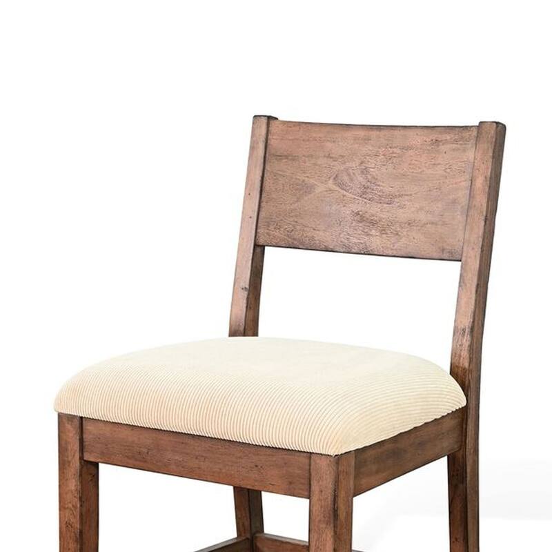 Giby Counter Height Chair Set of 2, Beige Padded Seat, Solid Wood Brown