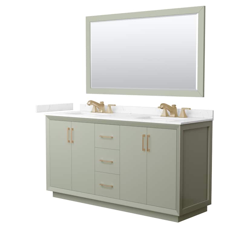 Wyndham Collection WCF4141-66D-VCA-US3M58 Strada 66" Free Standing - Light Green / Carrara Cultured Marble Top / Satin