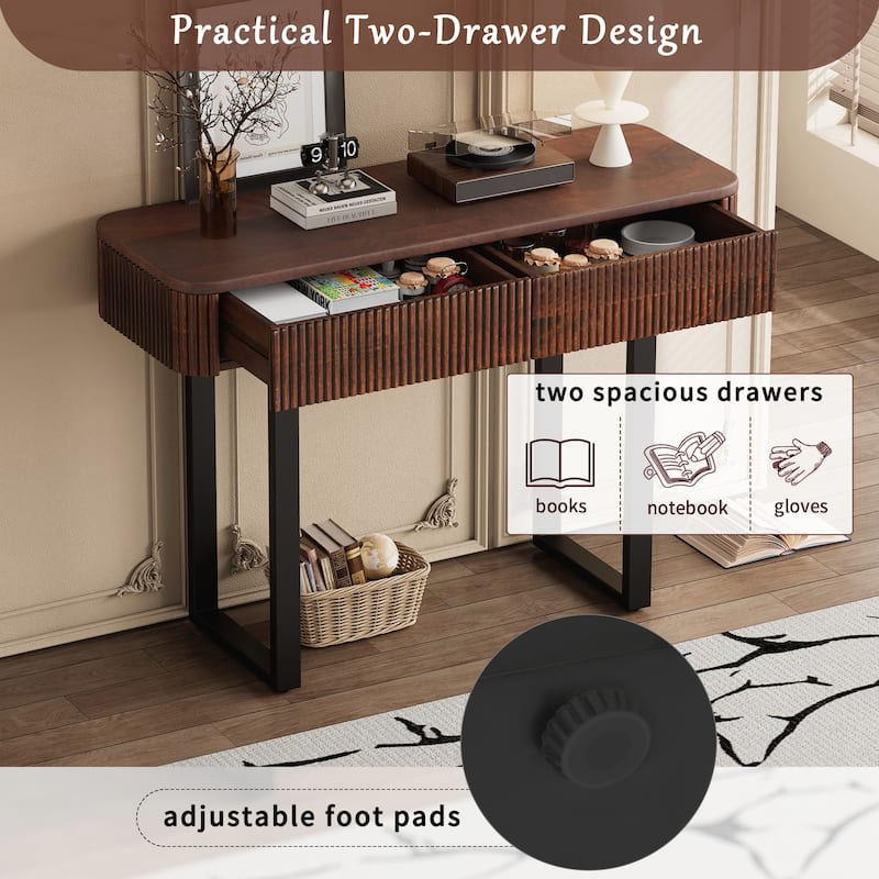 Solid Wood Entryway Table with Fluted Design