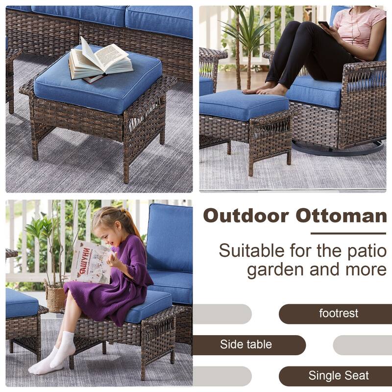 Gymojoy 3-Seat Sofa with Patio Ottoman and Club Chair set - Brown