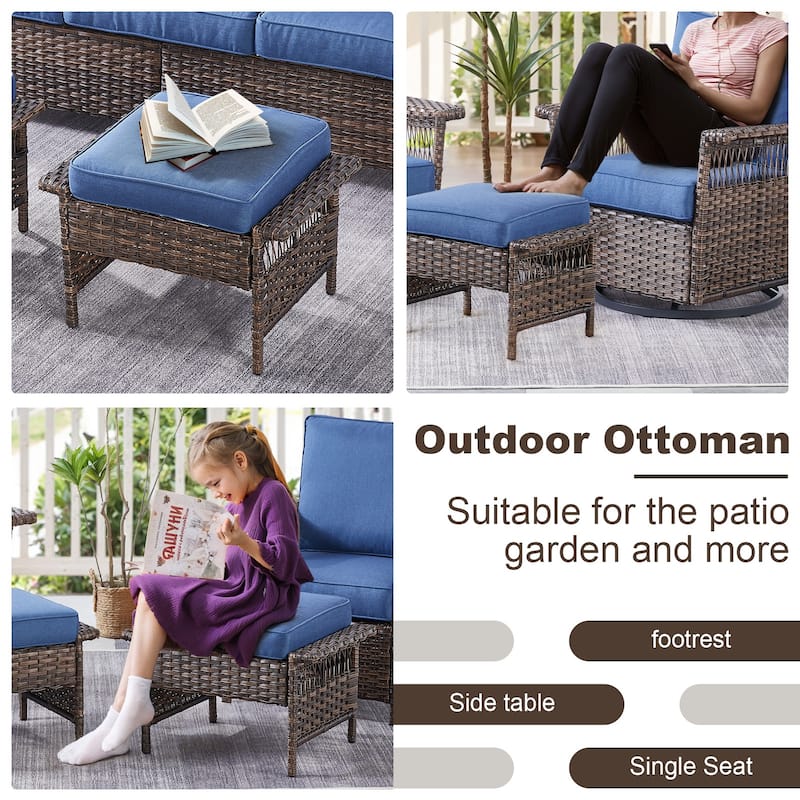 Gymojoy Patio Ottomans Rattan Footstool with Cushions