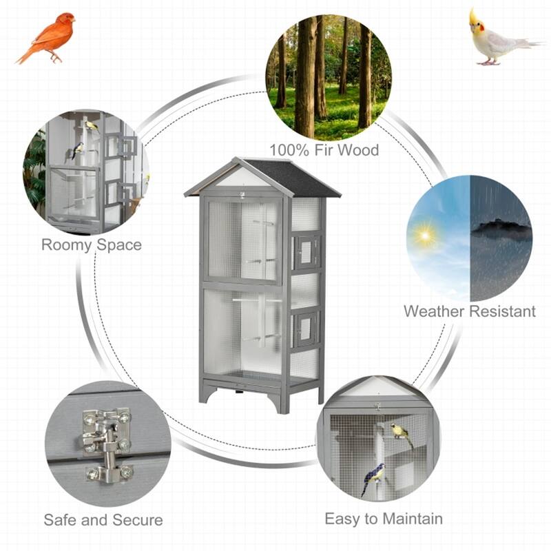 Outdoor Wooden Bird Aviary with Large Access Door Weather-Resistant Fir & Metal Wire, Removable Tray