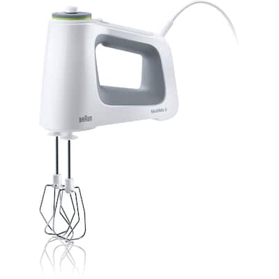 Braun MultiMix 5 Hand Mixer in White with MultiWhisks and Dough Hooks, 350-Watts