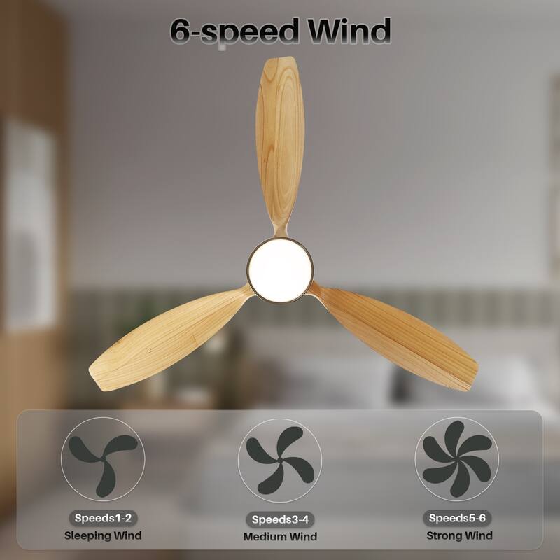 52 Inch Flush Mount Blades Ceiling Fan Reverse Airflow,6 Wind Speed,Remote Control - 52 Inch Diameter