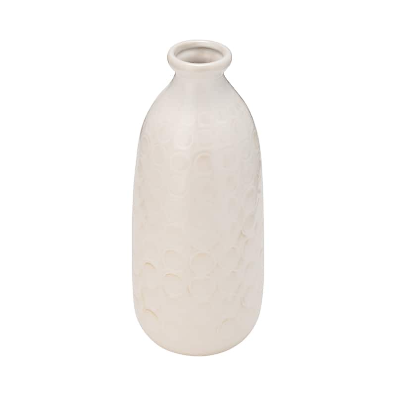 Sagebrook Home Elegant Ceramic Vase, Textured Finish, Home Decor Accent - 5" x 5" x 12" - Circle Ivory/beige