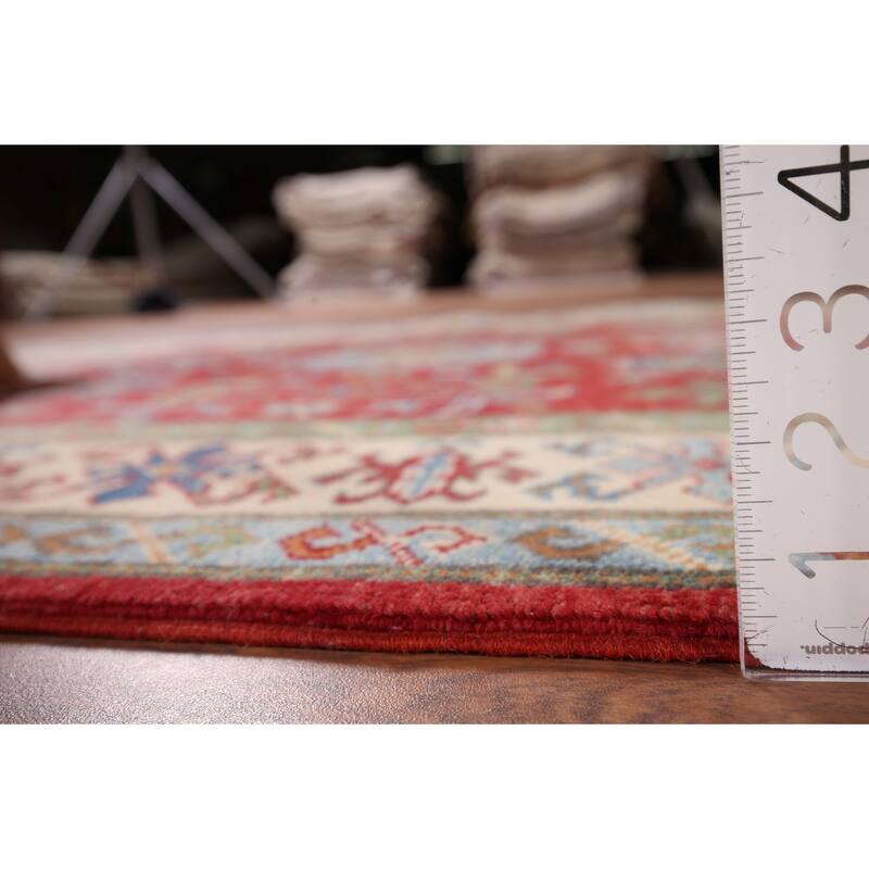Red Kazak Oriental Accent Rug Hand-Knotted Geometric Wool Carpet - 4'0" x 5'9"