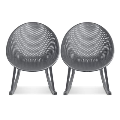 Set of 2 Mid-Century Modern Rocking Lounge Chairs – Egg-Shaped Breathable Plastic Seat with Durable Plastic Base, Accent Seating