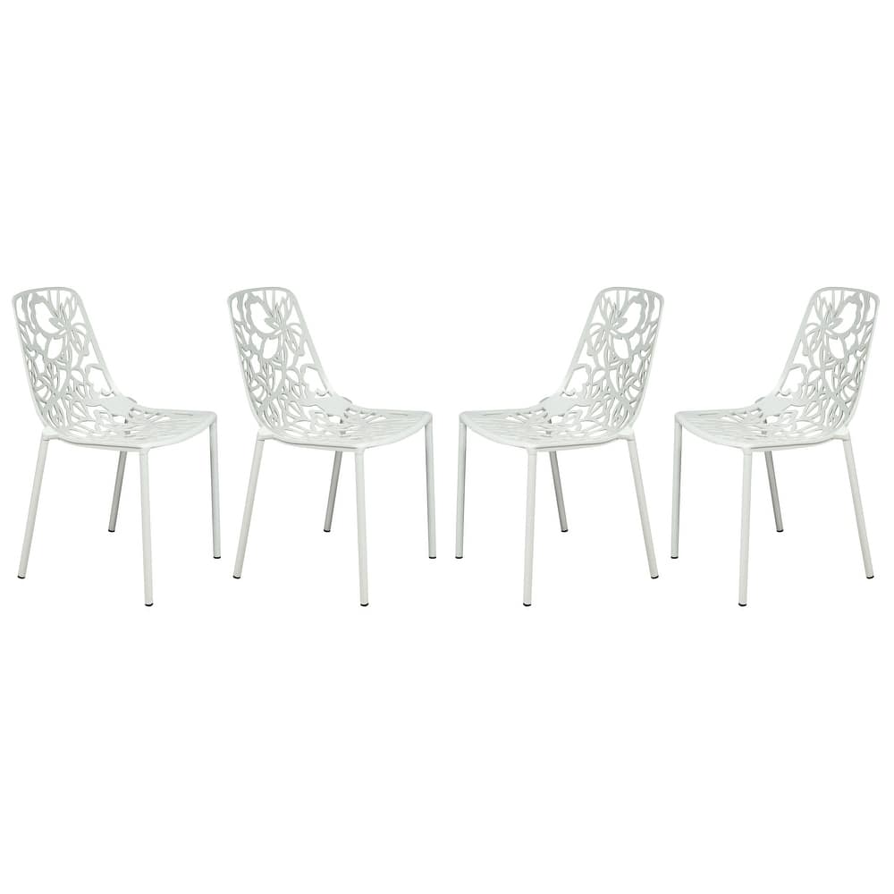 Devon Stackable Outdoor Aluminum Dining Chair with Floral Cutout, UV-Protected, Weather-Resistant Patio Seating