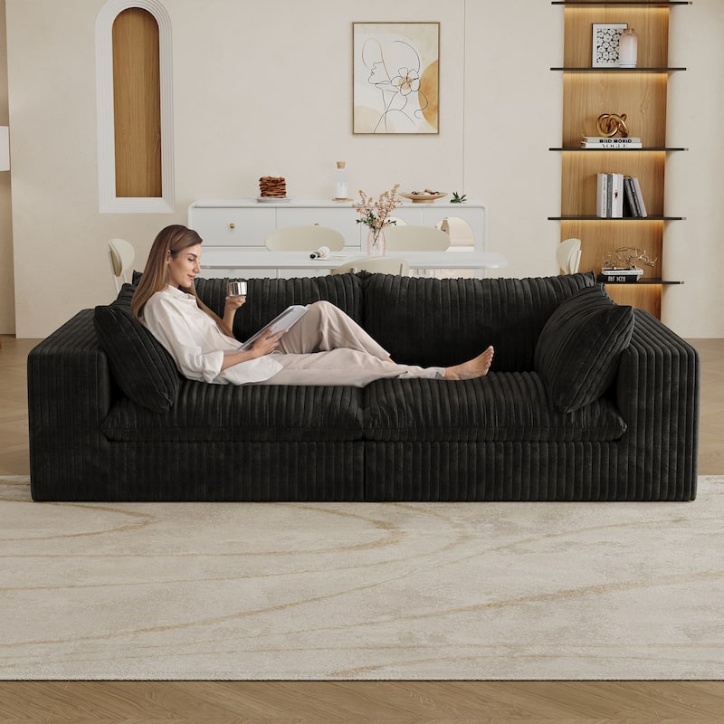 Cloud-like Corduroy Upholstered Loveseat Sofa Chaise Lounge Couch - Black
