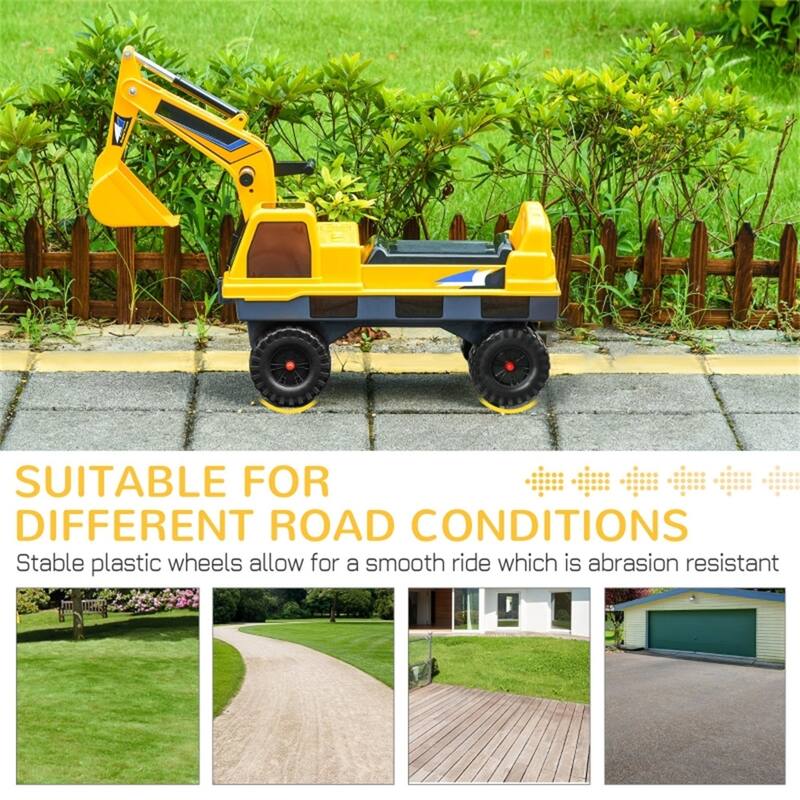 Kids Ride-On Construction Truck with Lights Music 2-in-1 Digging Bucket and Storage Seat - 35.5"L x 11"W x 22.75"H