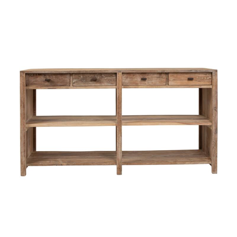 Reclaimed Wood Console Table with 4 Drawers 4 Storage Sections - 60.0"L x 18.0"W x 32.0"H