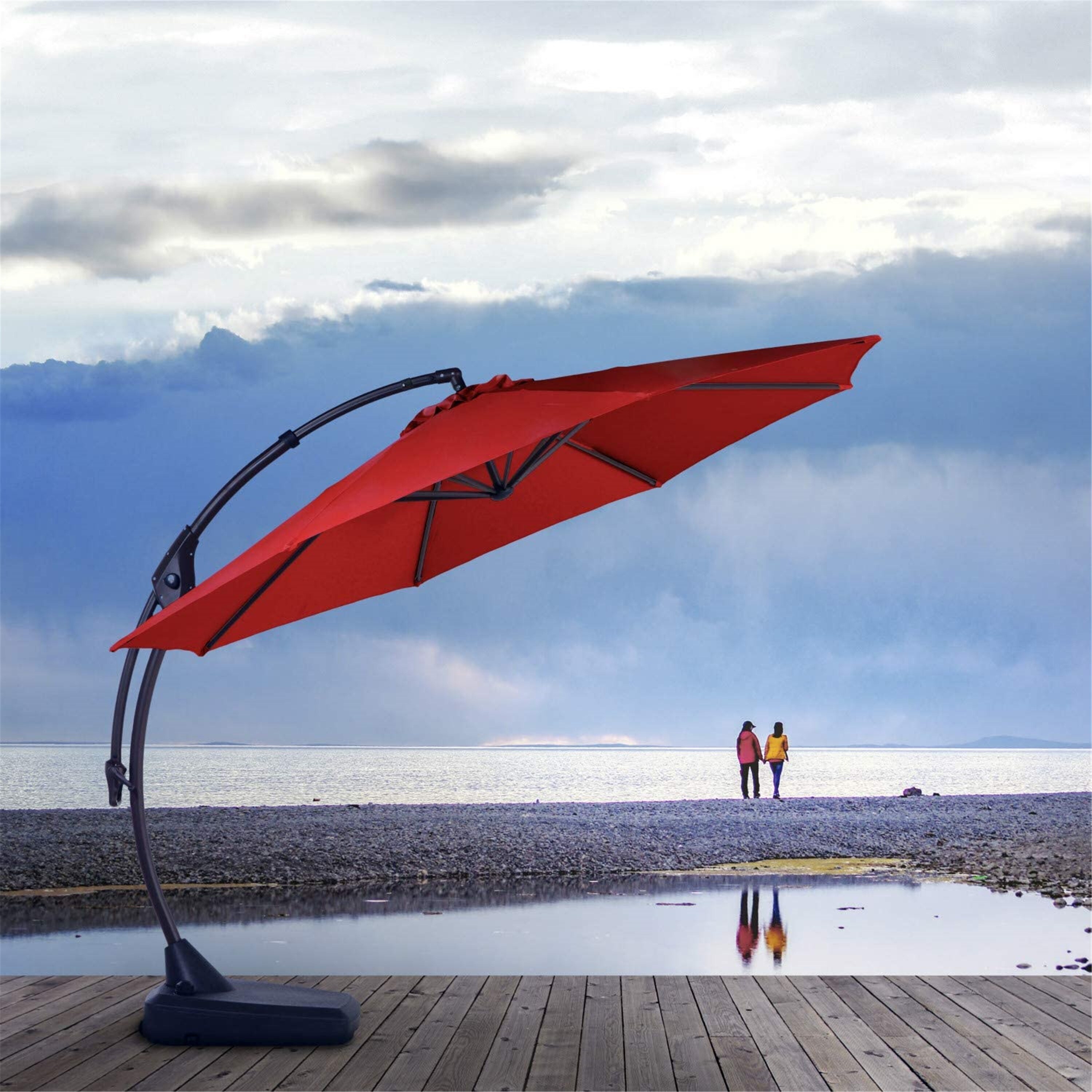 Sunbrella Cantilever Grand Patio Deluxe 10 Ft Curvy Aluminum Offset Umbrella  Clihome 11ft Patio Cantilever Octagonal