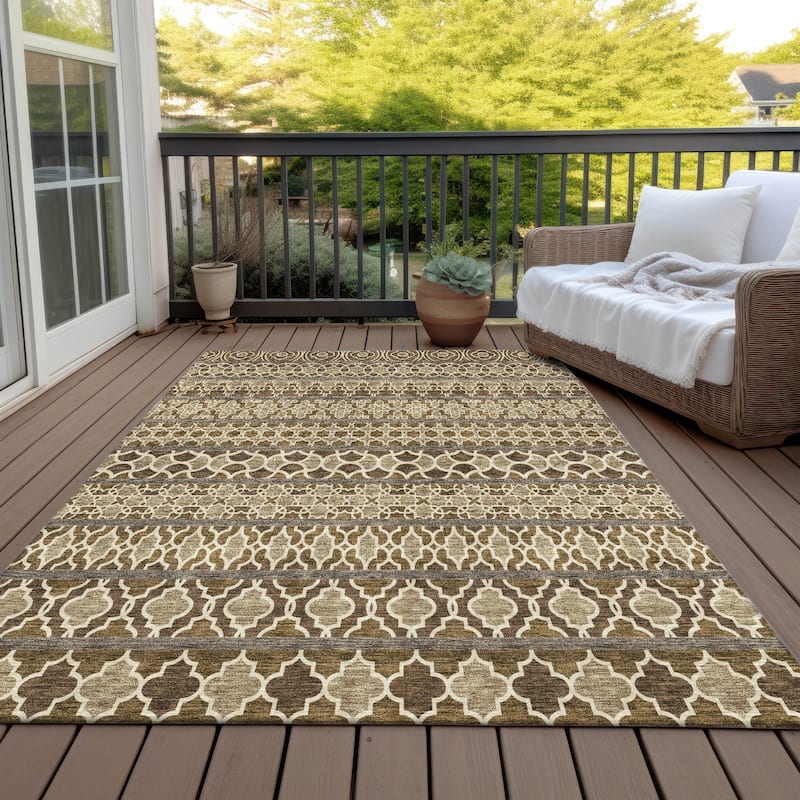 Machine Washable Indoor/ Outdoor Chantille Stripe Boho Rug - Mocha - 2'6" x 3'10"