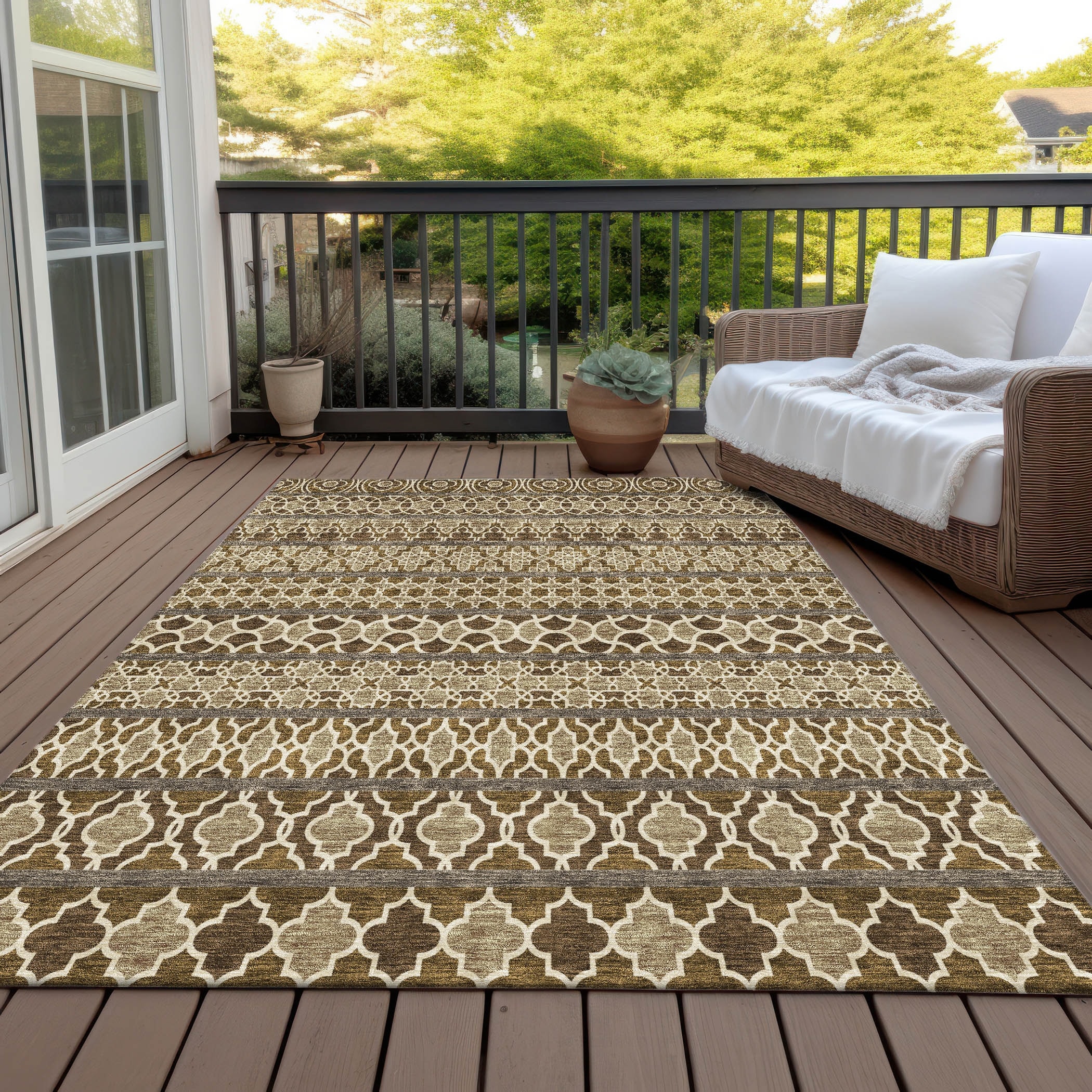 Machine Washable Indoor/ Outdoor Chantille Stripe Boho Rug