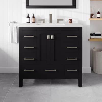 Eviva Hampton 36"W x 22"D Bath Vanity with White Carrara Quartz Top