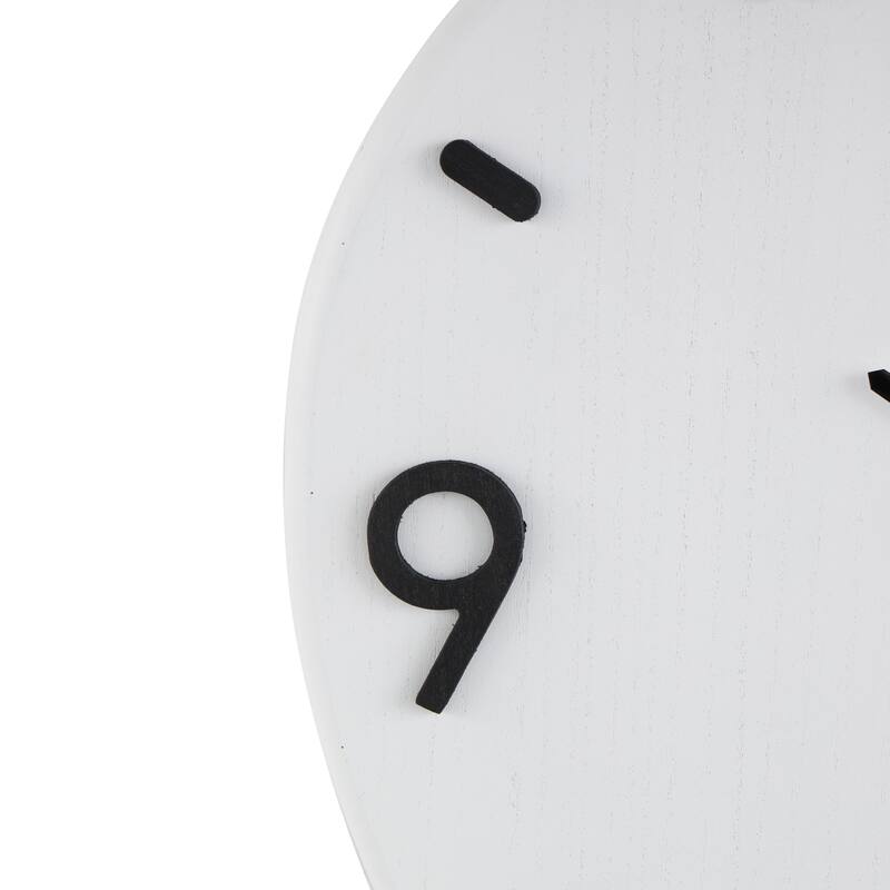 White Wood Round Decorative Wall Clock with Black Hands and Numbers - 1"W x 24"L x 23"H