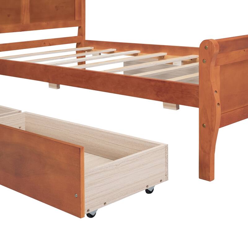 Twin Pine Wood Platform Bed with 4 Drawers & Design